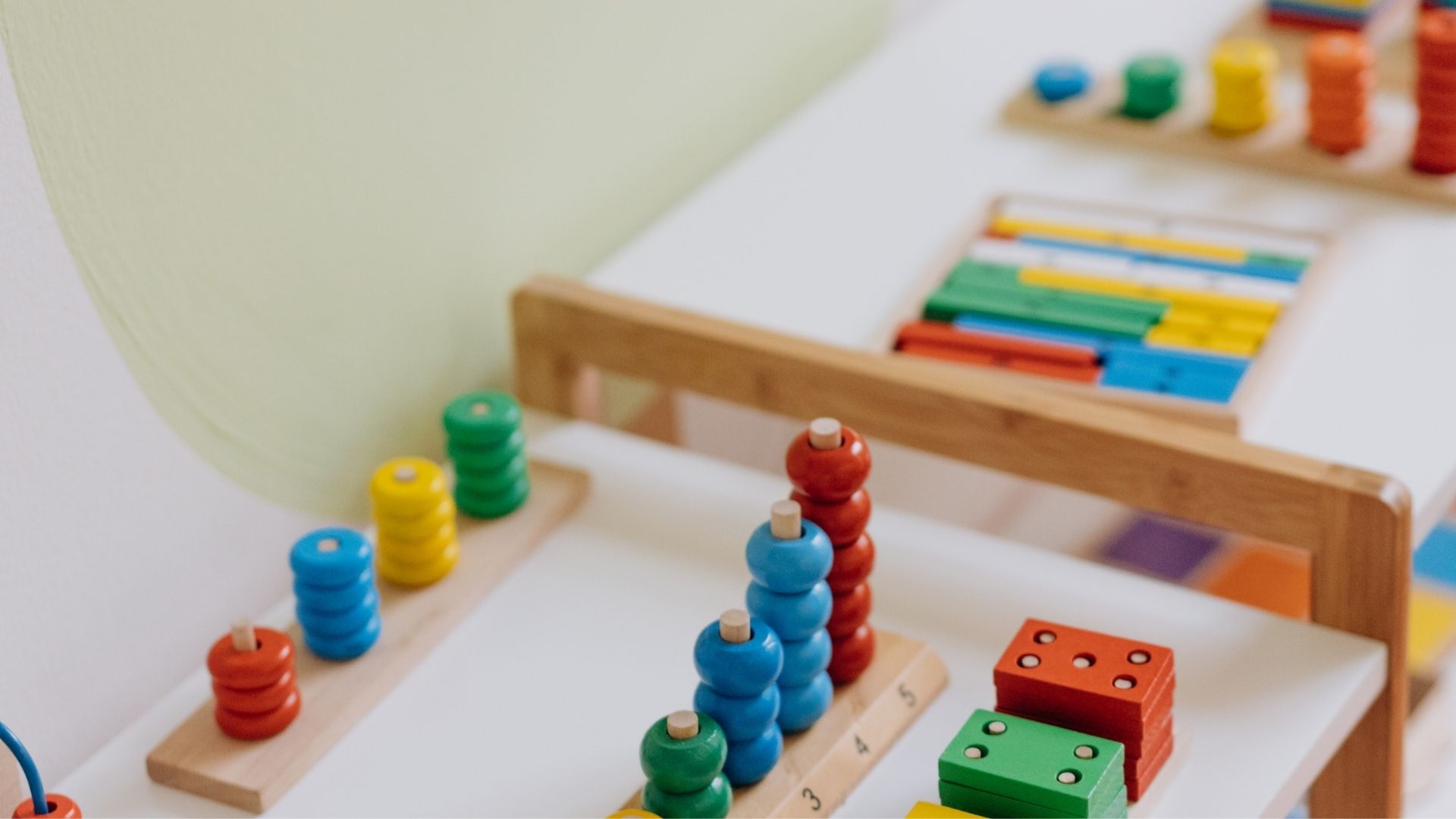 Clean and sanitised learning toys in a childcare setting as part of professional school cleaning.