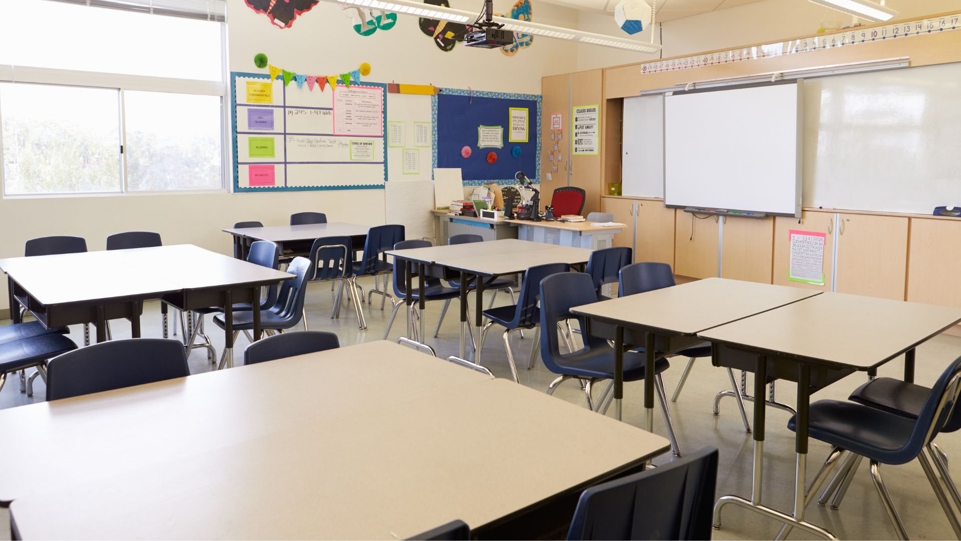 Clean and organised classroom prepared for students as part of professional school cleaning by Pharo Cleaning.